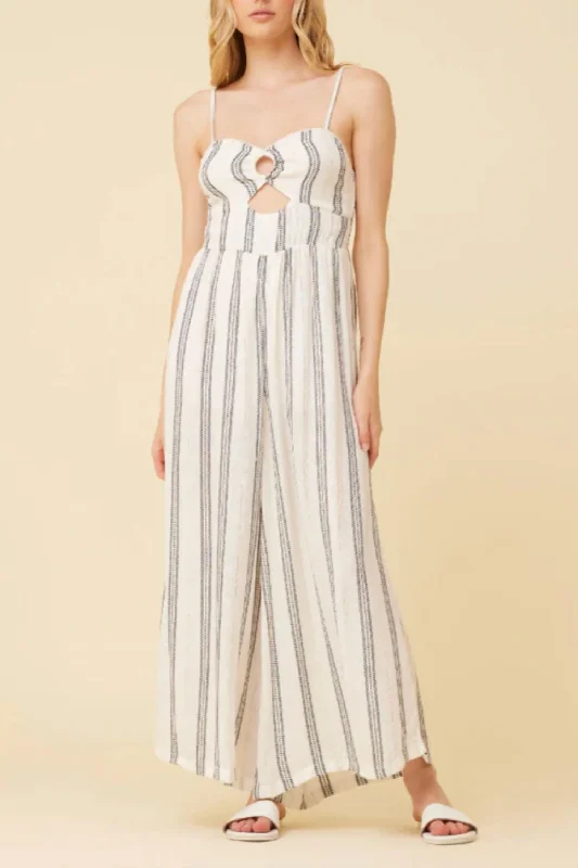 New Styles Just In Lurex Stripe Jumpsuit In White