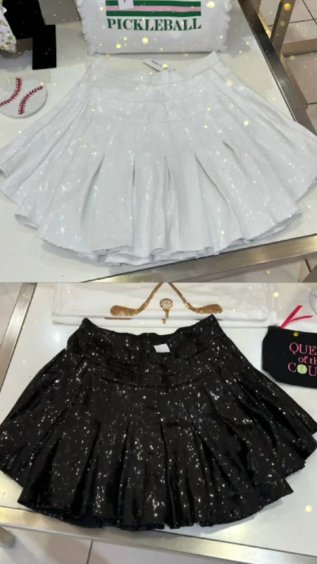 Graceful Drape Sequin Pleat Skort In White