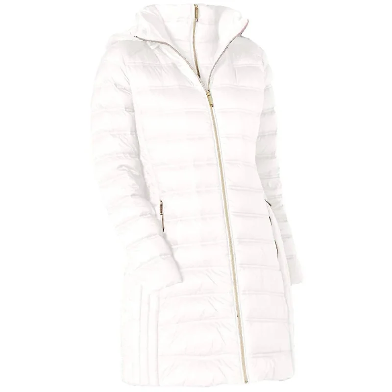 Hot Sale Down Hooded Packable 3/4 Coat In White