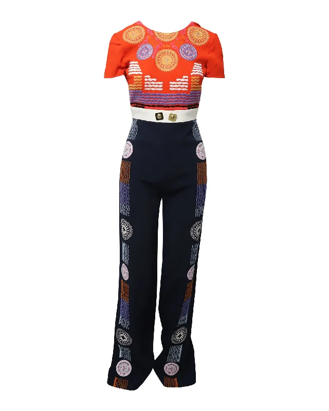 Everyday Glamour Peter Pilotto Embroidered Jumpsuit in Multicolor Polyamide