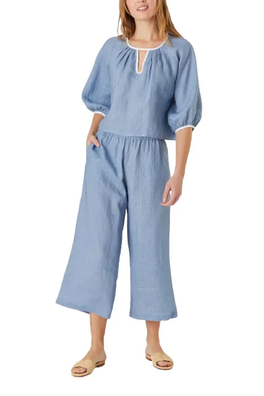 Evening Looks Linen Travel Pants In Chambray