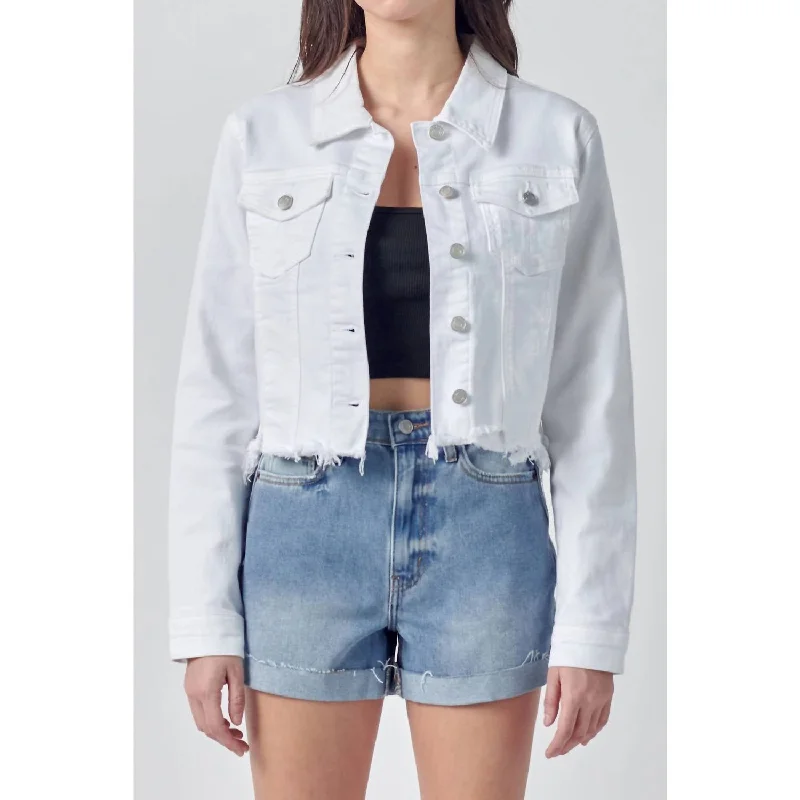 Spring Fashion Katrina Destroyed Fitted Denim Jacket In White