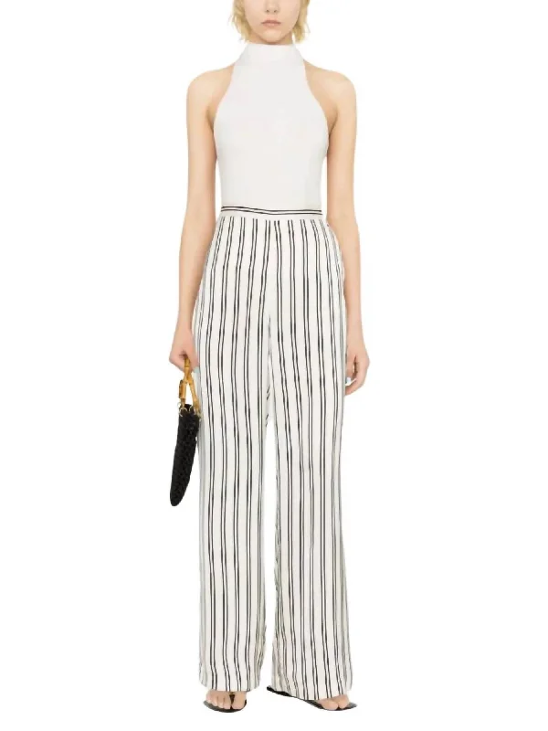 Comfort Centric Apparel Striped Satin Wide Leg Pant In Black Cream Stripe