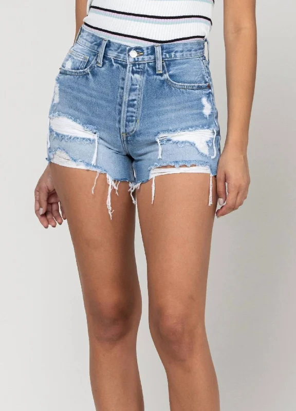 Premium Fabrics Button Fly Jean Shorts In Light Wash