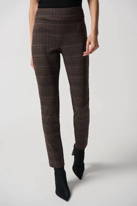 Latest Fashion Heavy Knit Plaid Pull-On Pants In Brown Multi