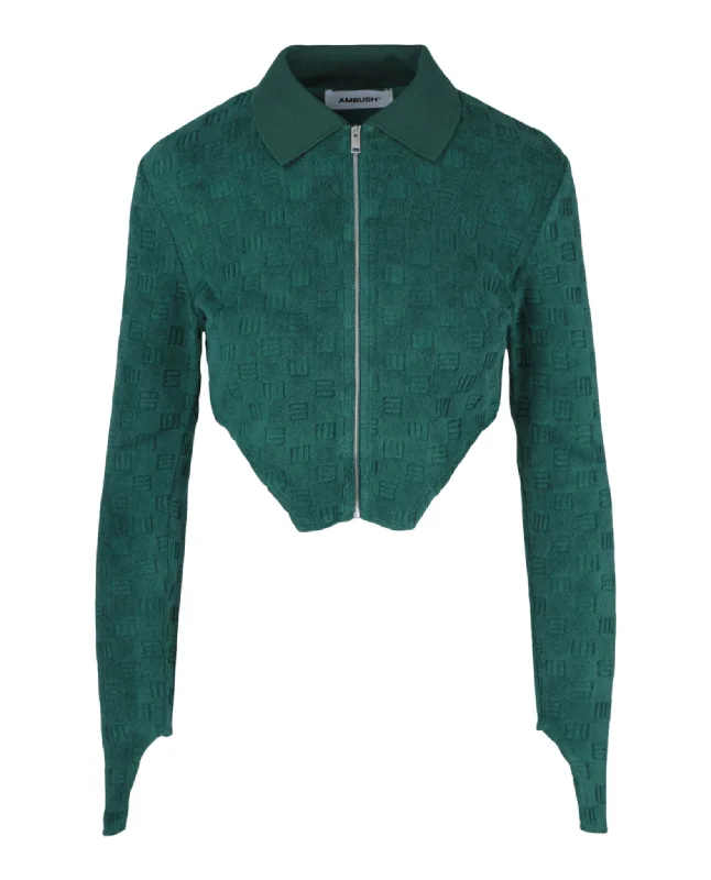 Trend Alert Monogram Zip-Up Fitted Cropped Jacket