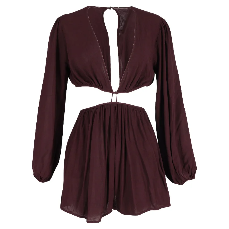 Disco - Inspired Retro Dance Look Zimmermann Cutout Playsuit in Burgundy Cotton