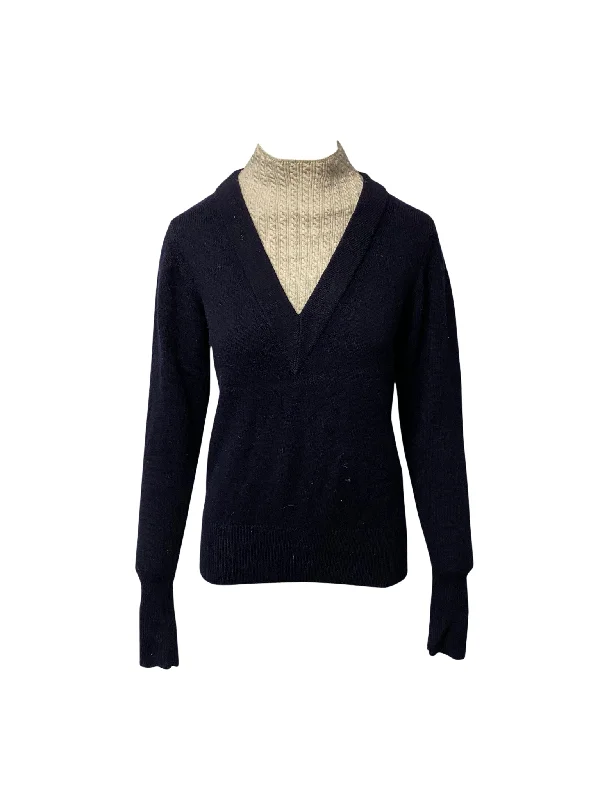 Final Clearance Sandro Jacques Mock Neck Pullover in Navy Blue Wool