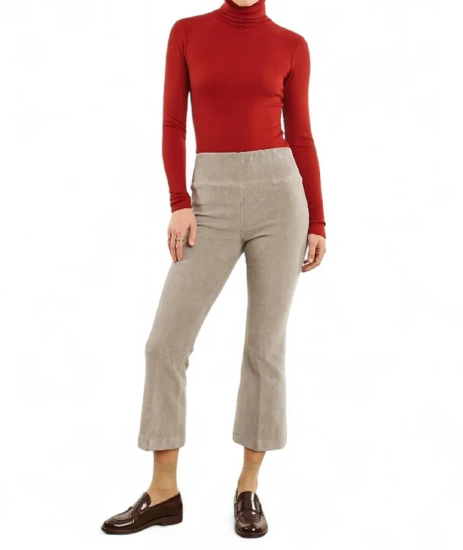 Relaxed Style Crop Flare Corduroy Pant In Grey