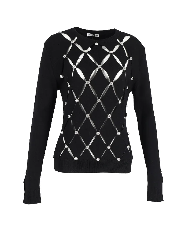 Modern Casual Clothing Paco Rabanne Crystal-Embellished Cutout Sweater in Black Merino Wool