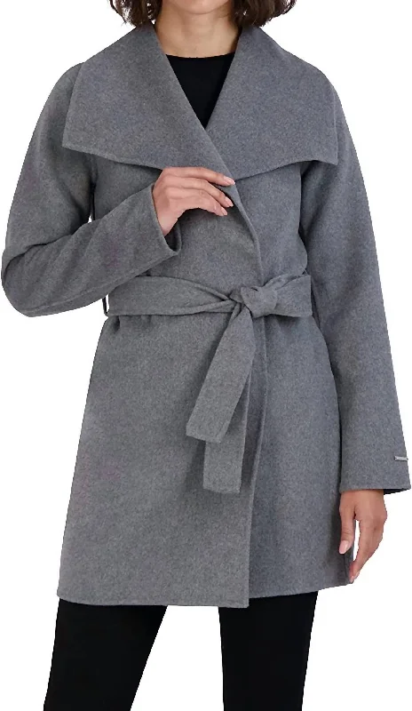 Fashion Deal Ella Wool Wrap Coat In Ash Gray