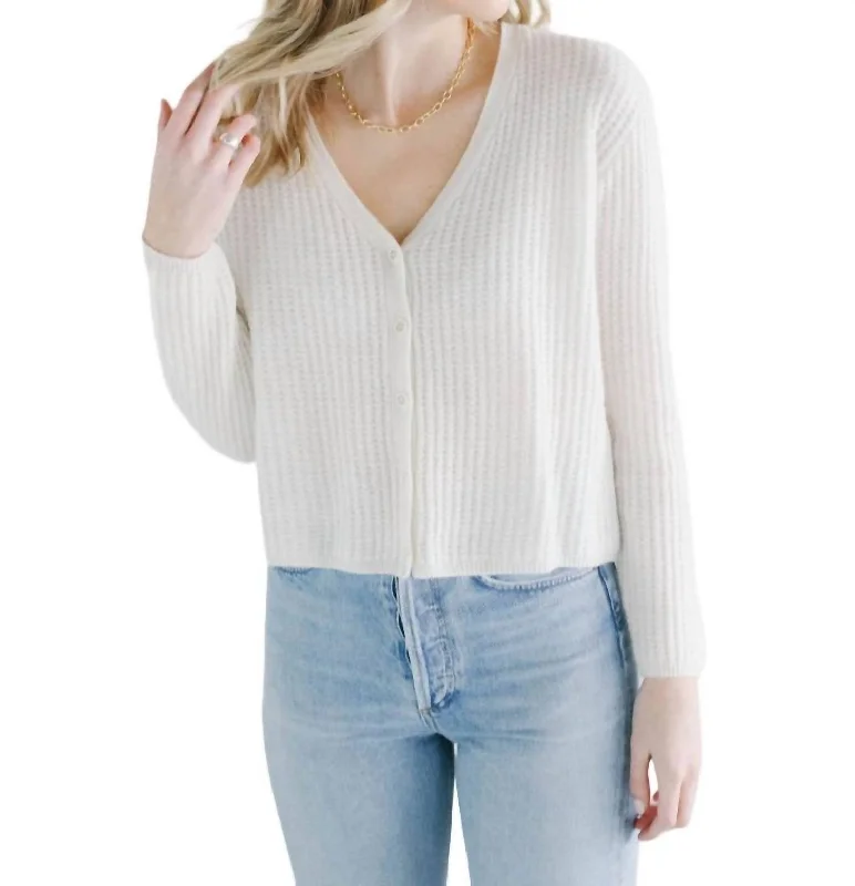 Season Appropriate Women's Collection Rita Waffle Knit Cashmere Cardigan In Chalk