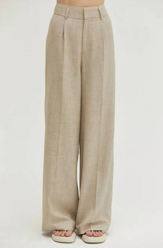 Chic Allure Pleat Front Trouser In Oatmeal