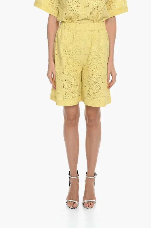 Parisian Effortless Chic Style Samsoe Samsoe Solid Color KAREN Shorts with Perforated Motif