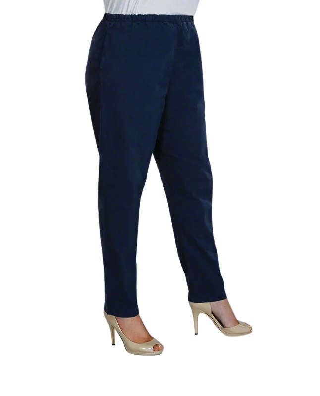 Summer Essentials Tailored Leg Stretch Cotton Twill Pants - Plus In Navy