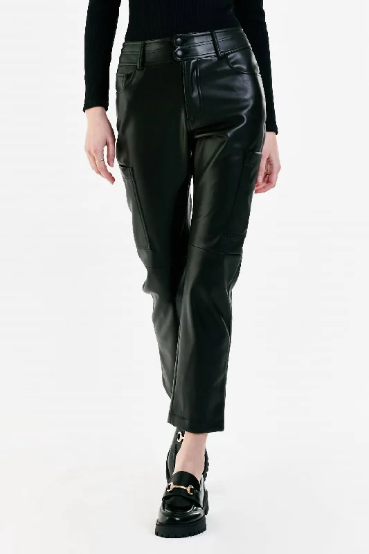 Final Sale Women's Brooklyn Slim Straight Crop Leather Pants In Black