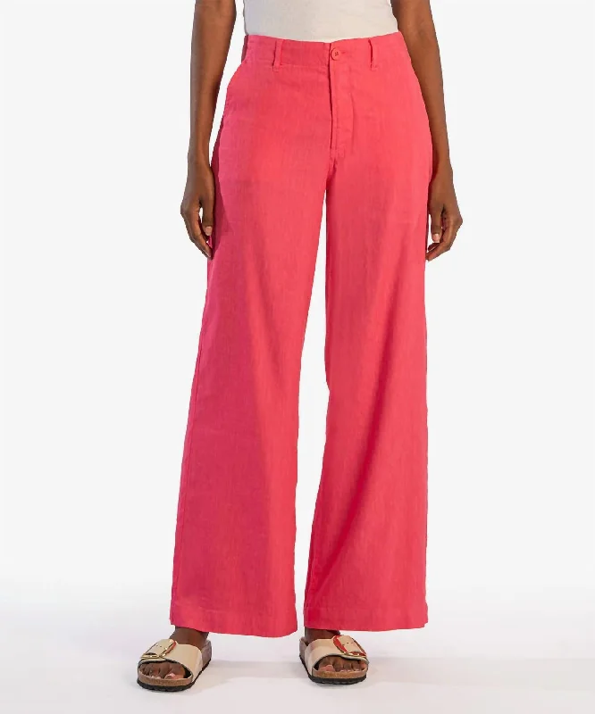 Feminine Soft - Hued Styles Meg Linen Wide Leg Pants In Punch