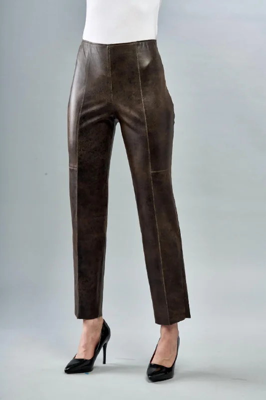 Casual Chic Faux Vegan Leather Seamed Pant In Brown