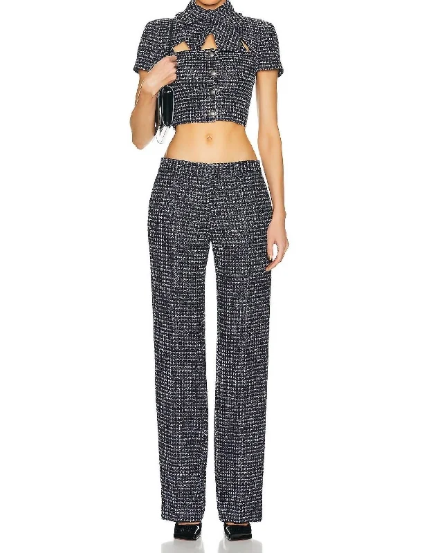 Modern Romance Sequin Checked Tweed Trouser Pants In Navy