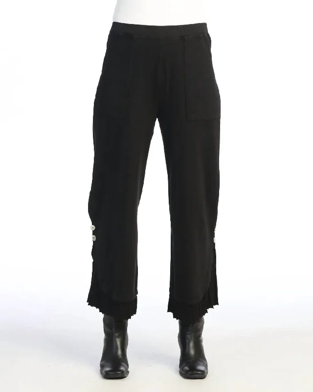 Athleisure Wear Button Accent Mineral Wash Cotton Pant In Jet Black