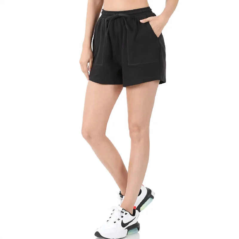 Feminine Grace Cotton Shorts In Black