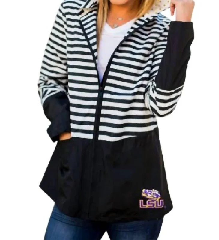 Effortless Sophistication Lsu On The Move Striped Jacket In Black & White