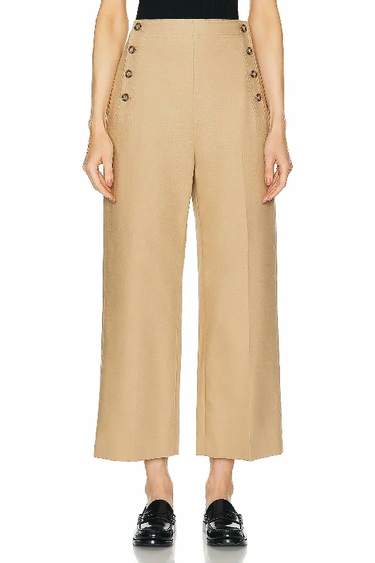 Premium Quality Garments Wide Leg Cropped Sailor Pant In Tan