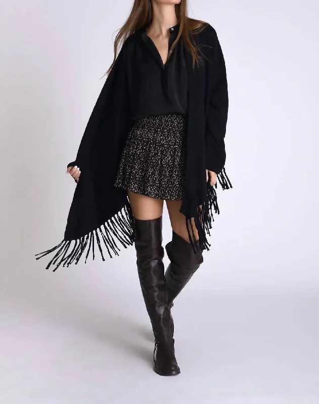 Dive Into Trendy Styles Angel Cardi W/ Fringes In Black