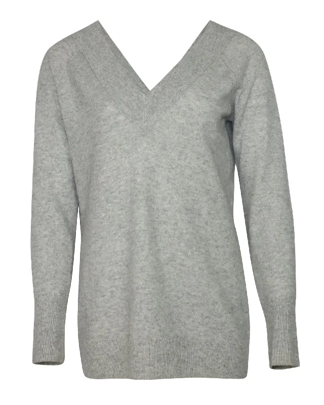 Score Big On Glamorous Red - Carpet Styles Equipment V-necked Sweater in Grey Cashmere