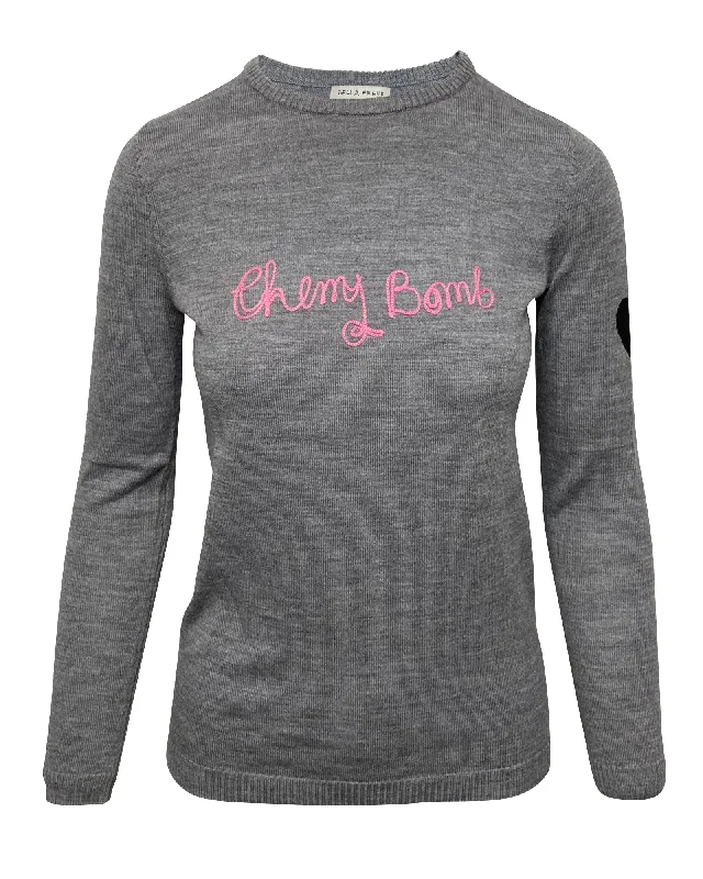 Classic Timeless Elegant Style Bella Freud Cherry Bomb Sweater in Grey Wool