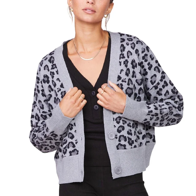 Athleisure Wear Special Offer Oversized Leopard Cardigan In Heather Grey