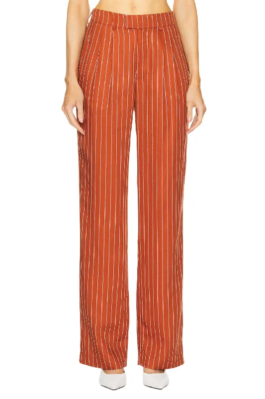 Lightweight Fabric Harlow Pant In Rust.white Stripe