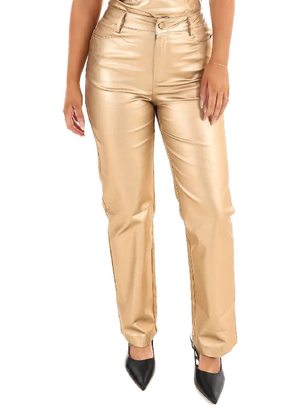 Everyday Glamour Beautiful As You Foil Straight Pants In Gold