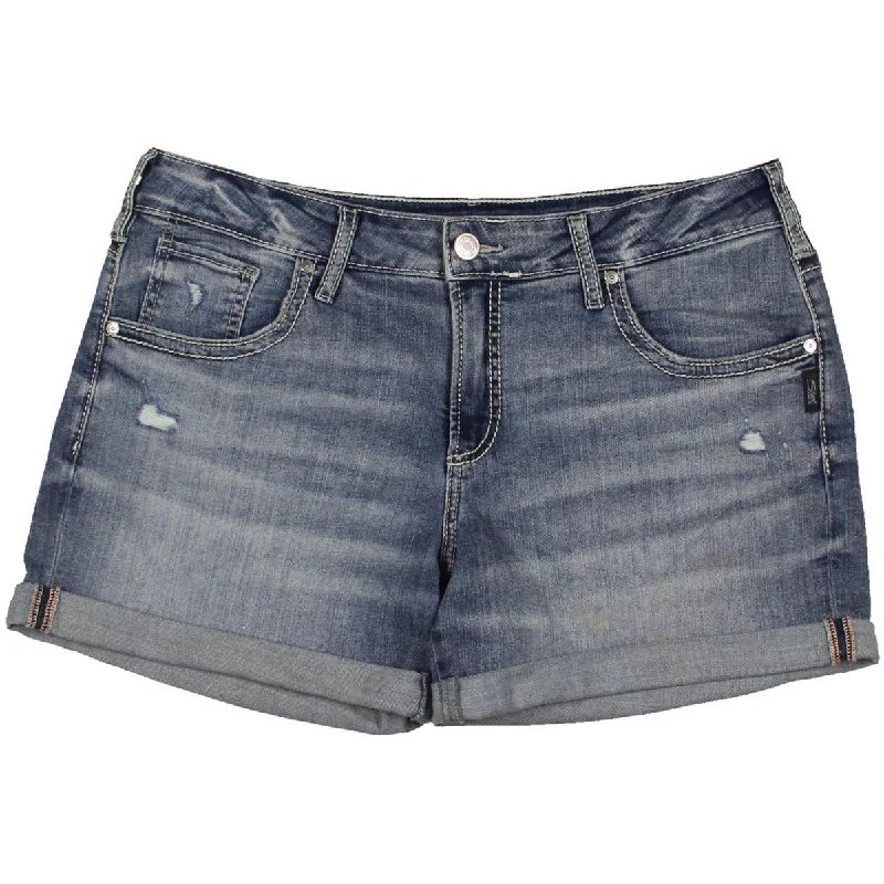 Summer Splash Sale Womens Mid Rise Cuffed Denim Shorts