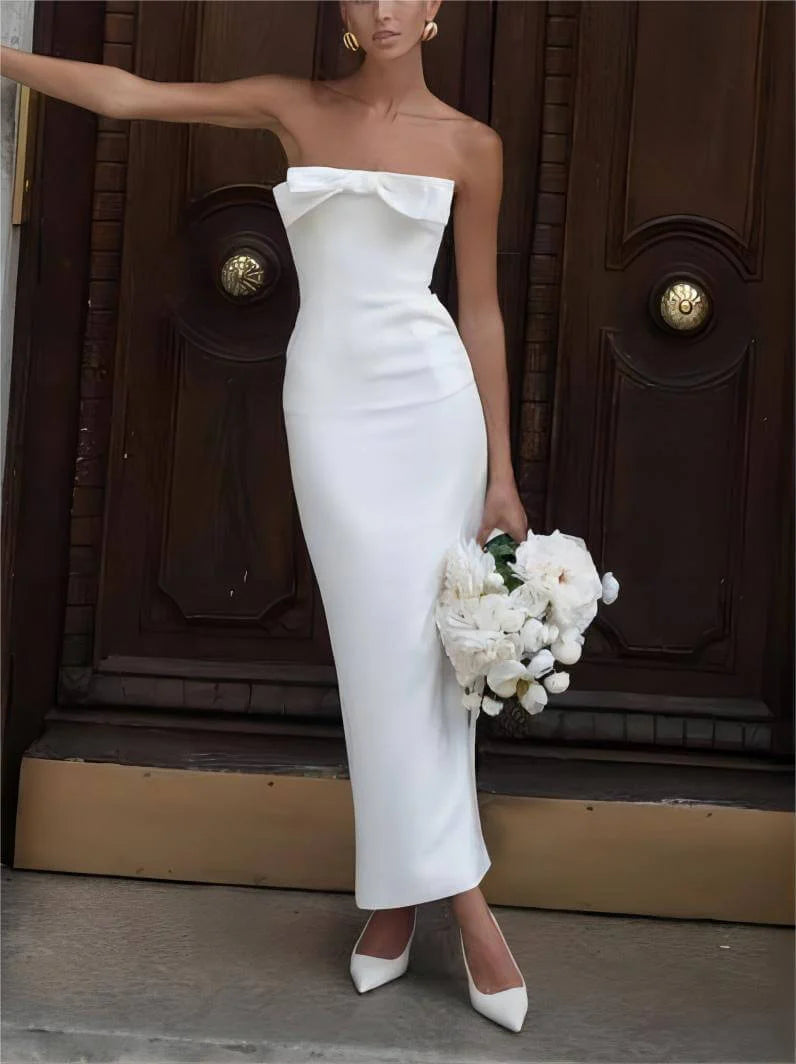 Limited Time Special Offer Bow Strapless Stylish Midi Dress