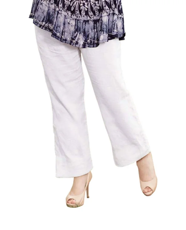 Everyday Wear Wide Leg Linen Pants - Plus In White