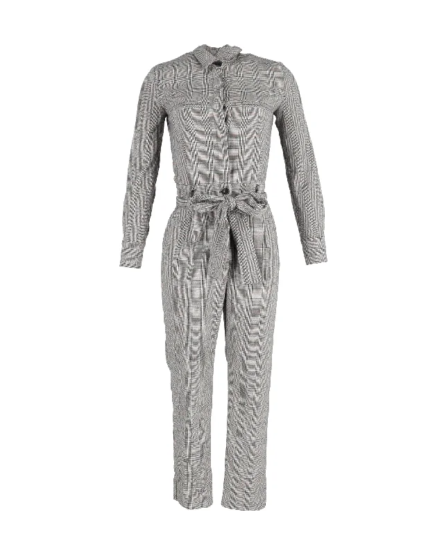 Casual Elegance Iris & Ink Plaid Belted Jumpsuit in Grey Cotton