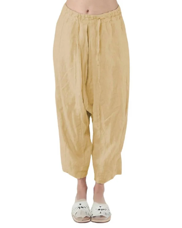 Edgy Fashion Elastic Waist Drop Crotch Pants In Corn