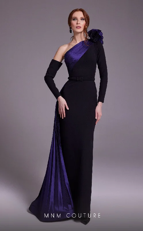 Embrace New Fashion MNM Couture N0529 Long Pleated Formal Floral Metallic Evening Dress