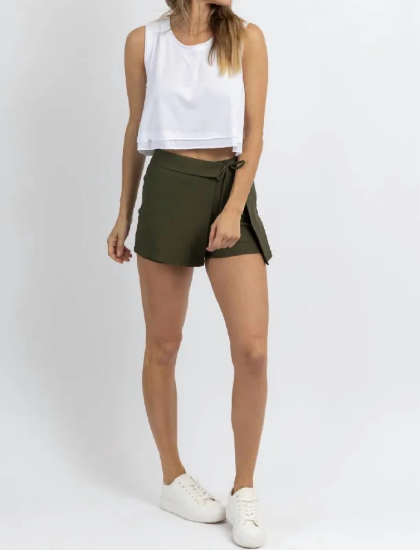 Feminine Elegance Gia Side Tie Skort In Olive