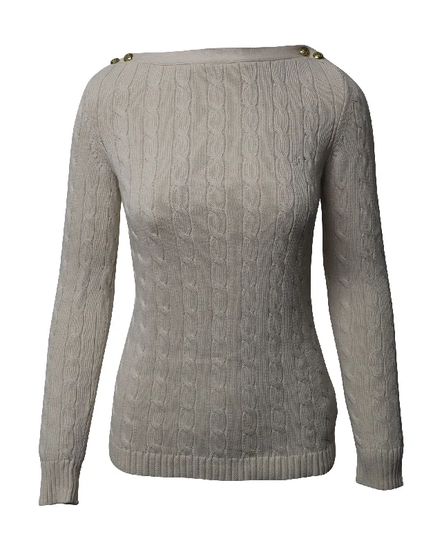 Fashion Sale Lauren Ralph Lauren Cableknit Sweater in Cream Cotton