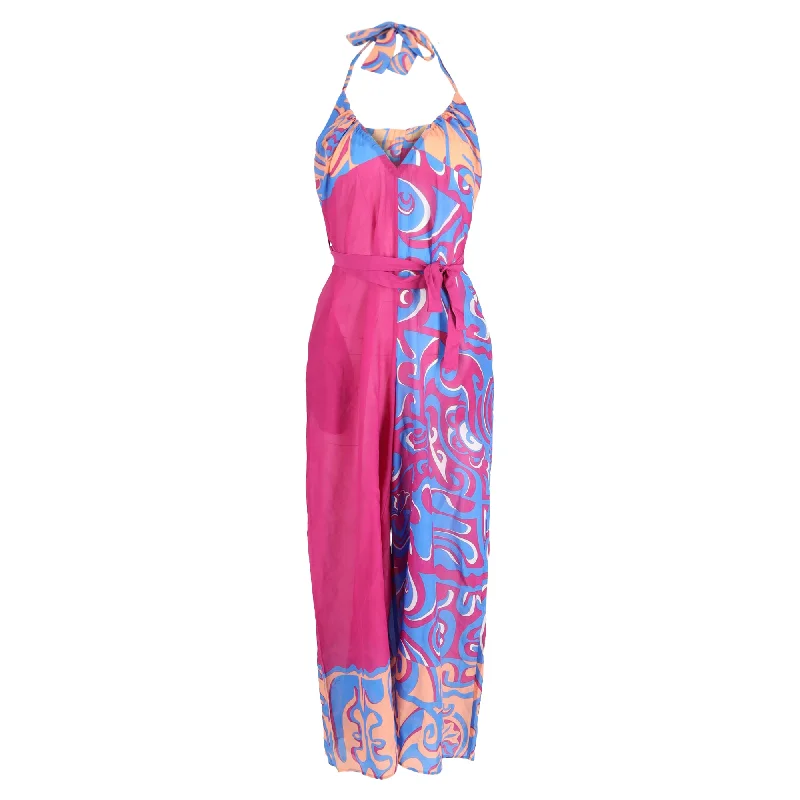 Limited Time Offer Emilio Pucci Printed Halter Neck Jumpsuit in Fuchsia Viscose