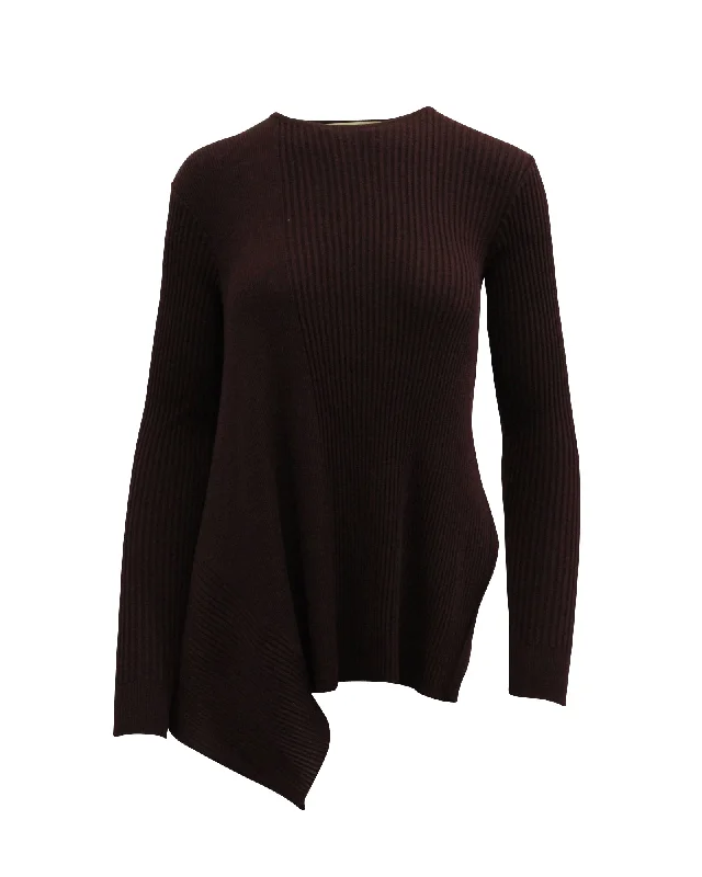 Trending Items Stella McCartney Asymmetrical Ribbed Sweater in Burgundy Wool