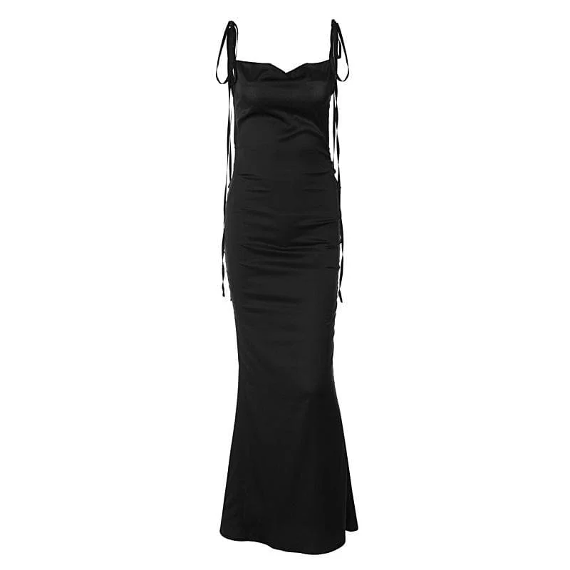 You'Ll Love Us Because BerryBetty - Satin backless solid cowl neck lace up sleeveless maxi dress