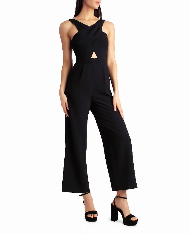 Fashion Essentials Charli Stretch Crepe Halter Neck Jumpsuit In Very Black