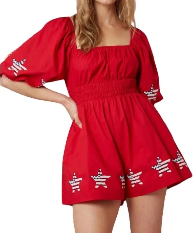 Ethnic Cultural Event Wear Poplin America Romper In Red