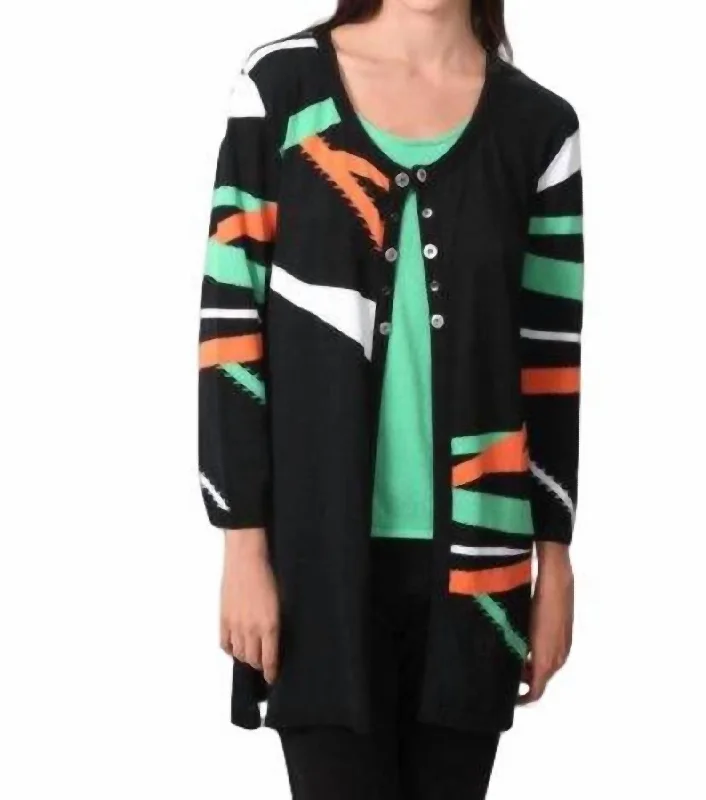 Flash Sale Starts Retro Brights Long Cardigan In Black/orange