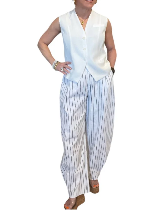 Hot Trends Striped Comfort Fit Trousers In Ivory/navy