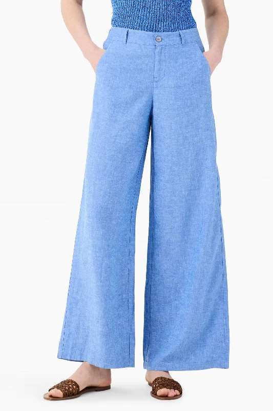 Seasonal Sale Rumba Linen Wide Leg Trouser In Blue Mix