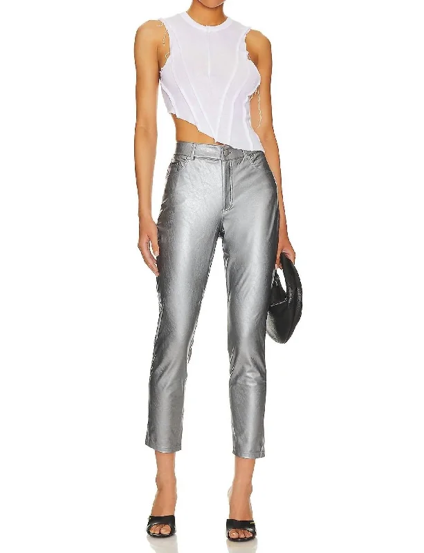 Stylish Women's Apparel Faux Leather High Waisted Pants In Platinum